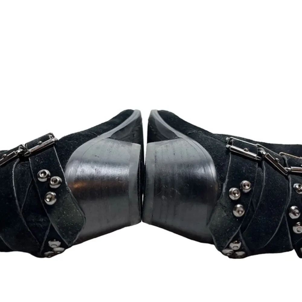 SAM EDELMAN PENROSE Black Ankle Booties Boots Buckles Gothic Leather Suede 6.5 - Picture 14 of 15